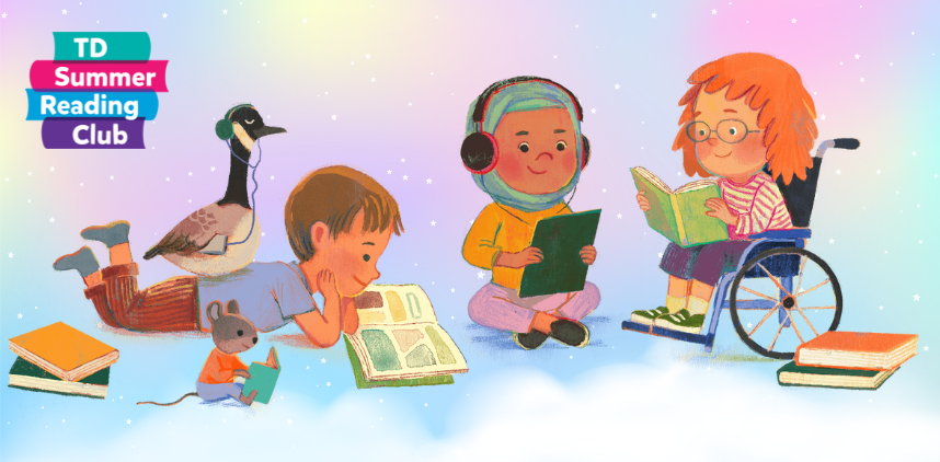 graphic of several children reading books
